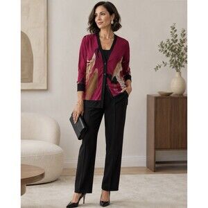 Chicos Abstract Print Mesh Cardigan Women’s Size 1 Medium Sheer, Stretchy, EUC